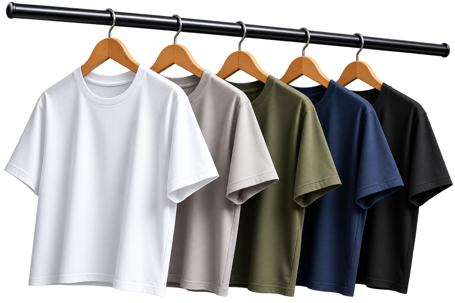 T-shirts hanging from a clothing rail